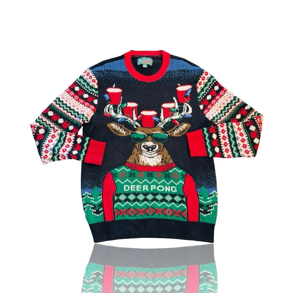 Ugly Christmas Sweater Deer Pong XL Unisex Festive Holiday Pullover